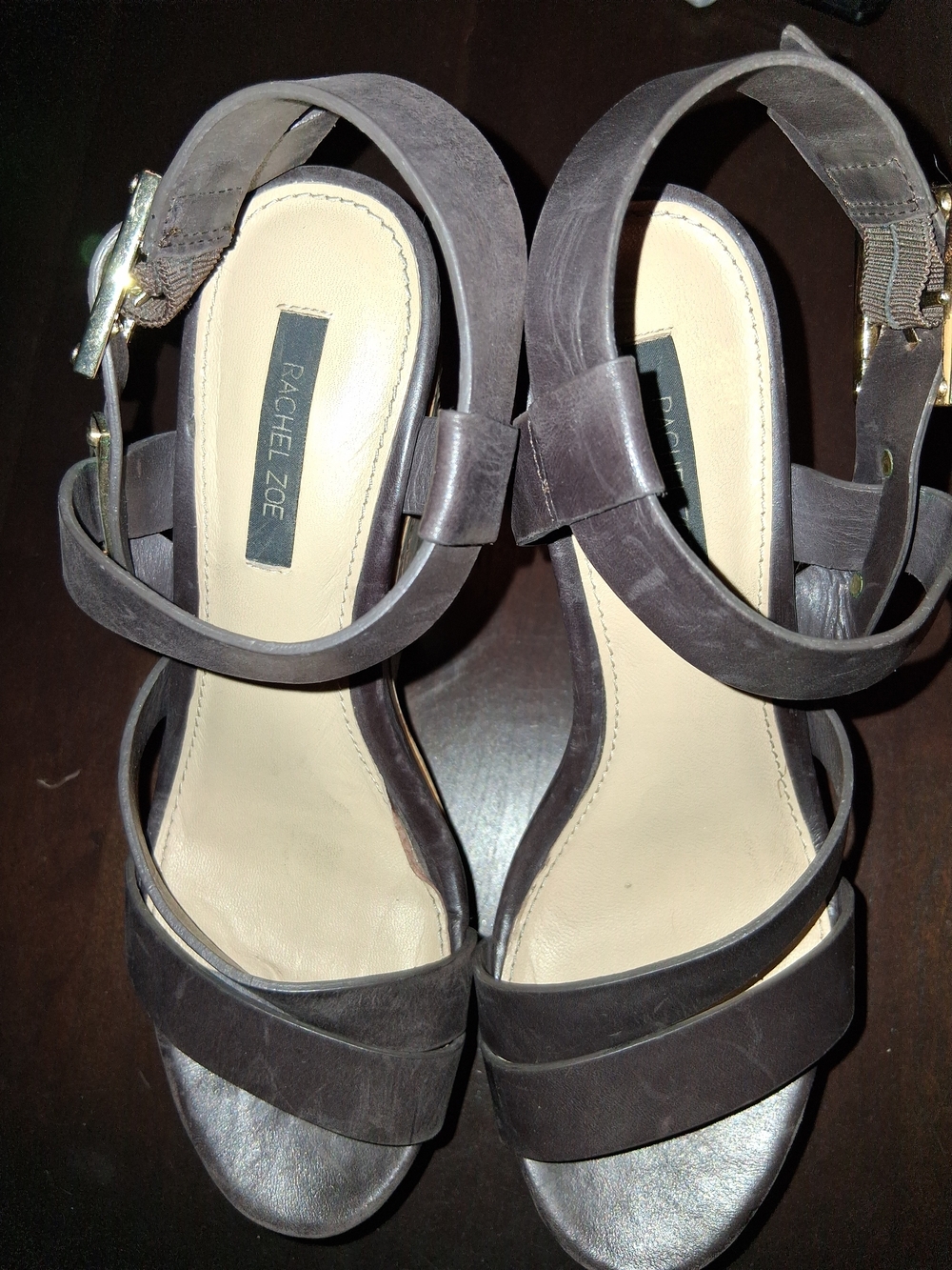 Rachel Zoe Brown Suede Two-Strap Ankle Buckle Sandals